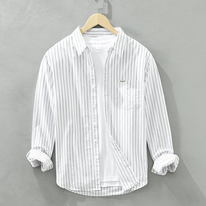 Camicia in cotone casual da uomo casual a maniche lunghe a righe in tessuto Oxford semplice e versatile