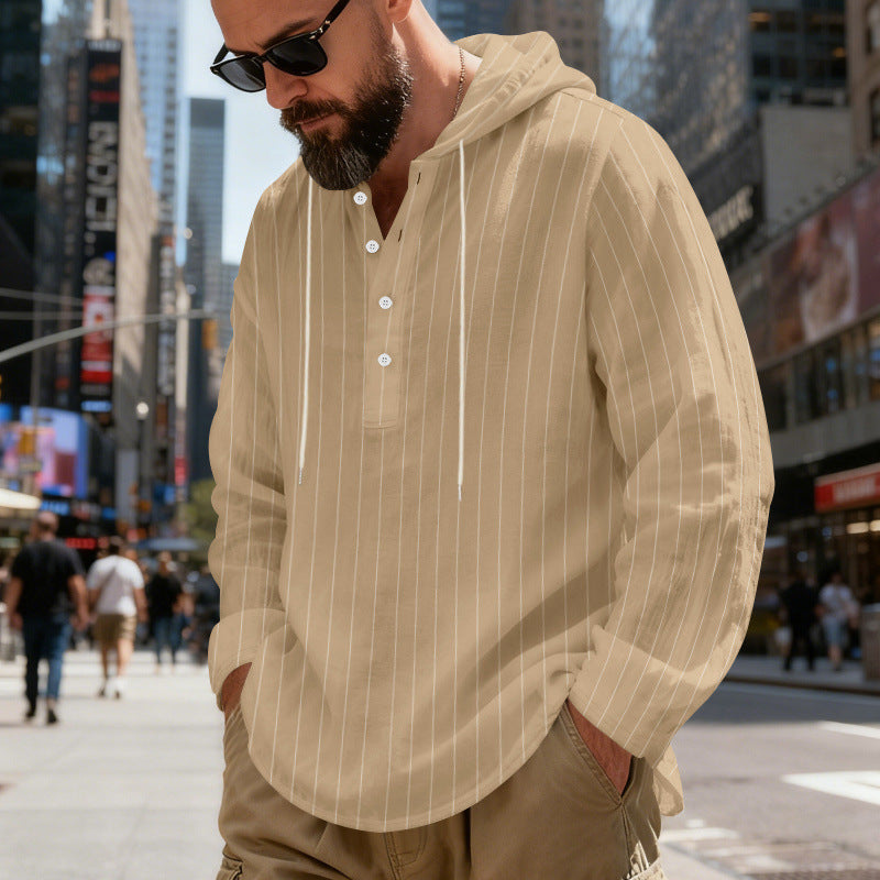 Camicia con cappuccio a righe casual in lino