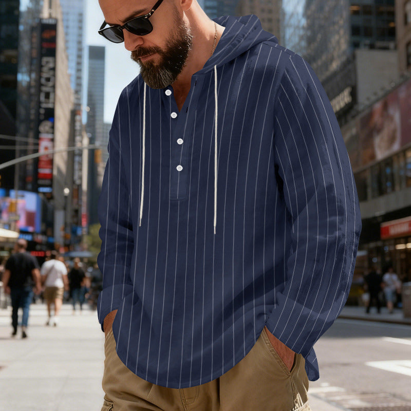 Camicia con cappuccio a righe casual in lino