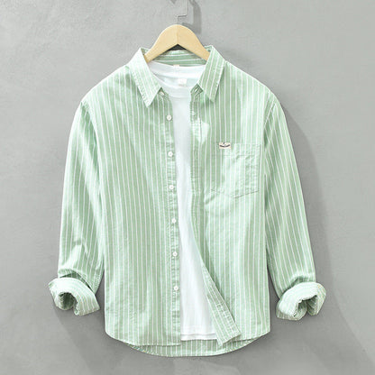 Camicia in cotone casual da uomo casual a maniche lunghe a righe in tessuto Oxford semplice e versatile