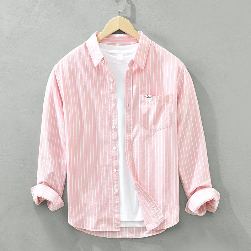 Camicia in cotone casual da uomo casual a maniche lunghe a righe in tessuto Oxford semplice e versatile