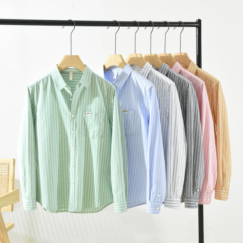 Camicia in cotone casual da uomo casual a maniche lunghe a righe in tessuto Oxford semplice e versatile
