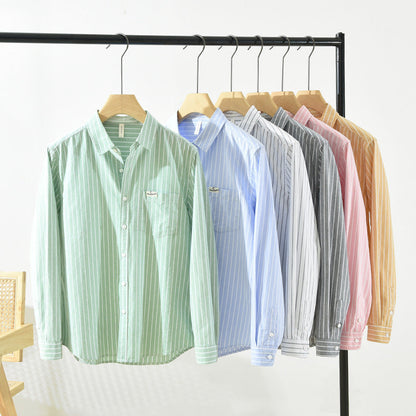 Camicia in cotone casual da uomo casual a maniche lunghe a righe in tessuto Oxford semplice e versatile