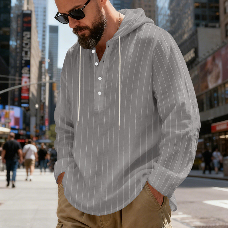 Camicia con cappuccio a righe casual in lino