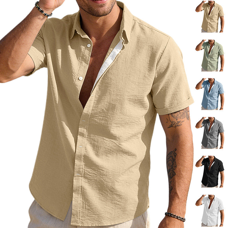 Camicia da uomo a maniche corte in tinta unita con risvolto