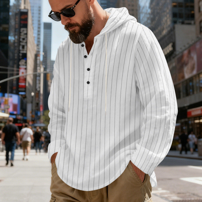 Camicia con cappuccio a righe casual in lino