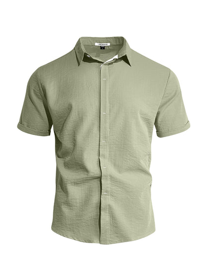 Camicia da uomo a maniche corte in tinta unita con risvolto