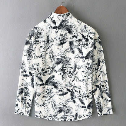 Camicia a maniche lunghe stampata retrò da uomo