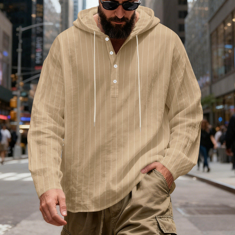 Camicia con cappuccio a righe casual in lino