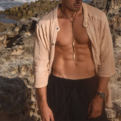 Camicia in lino di cotone tinta unita