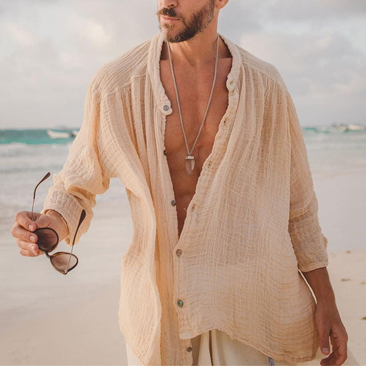 Camicia in lino di cotone tinta unita