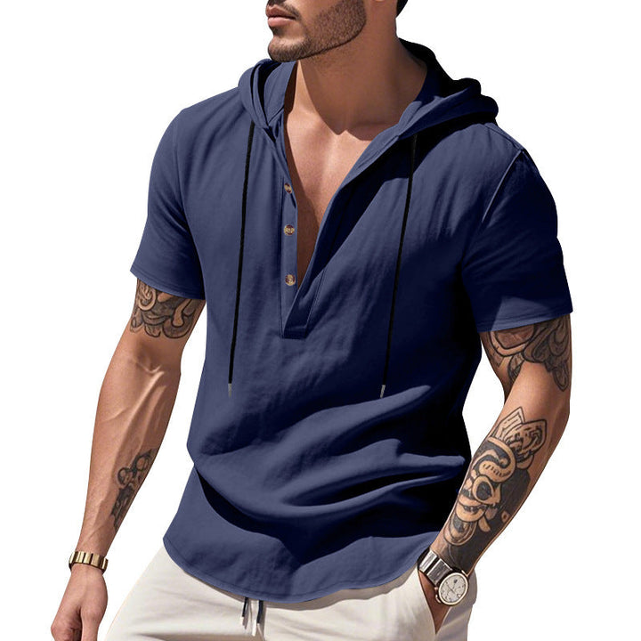 Camicia Henley con cappuccio in lino traspirante e maniche corte