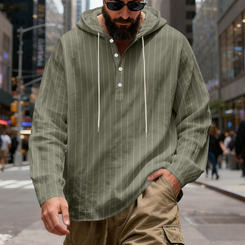 Camicia con cappuccio a righe casual in lino