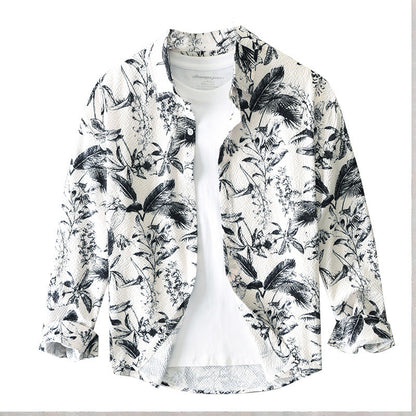 Camicia a maniche lunghe stampata retrò da uomo