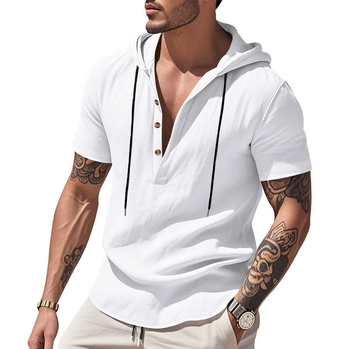 Camicia Henley con cappuccio in lino traspirante e maniche corte