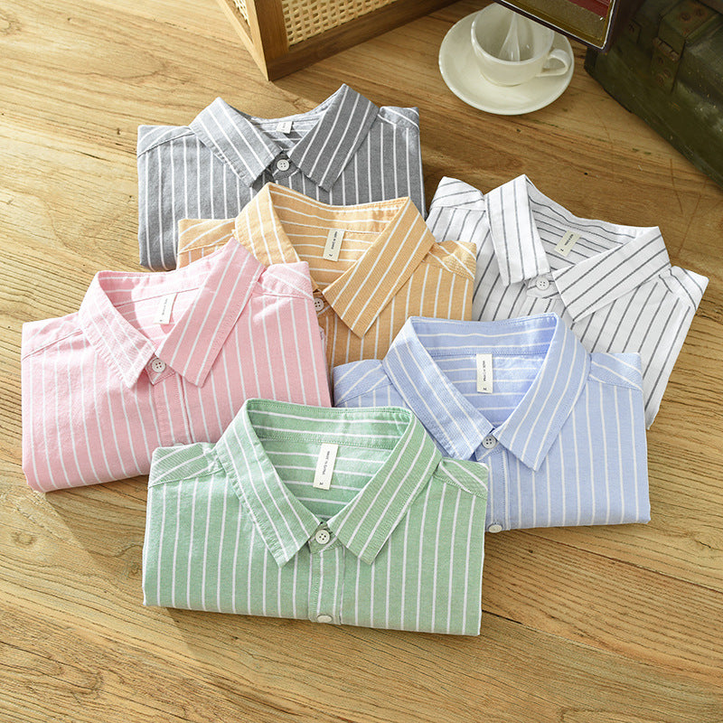 Camicia in cotone casual da uomo casual a maniche lunghe a righe in tessuto Oxford semplice e versatile