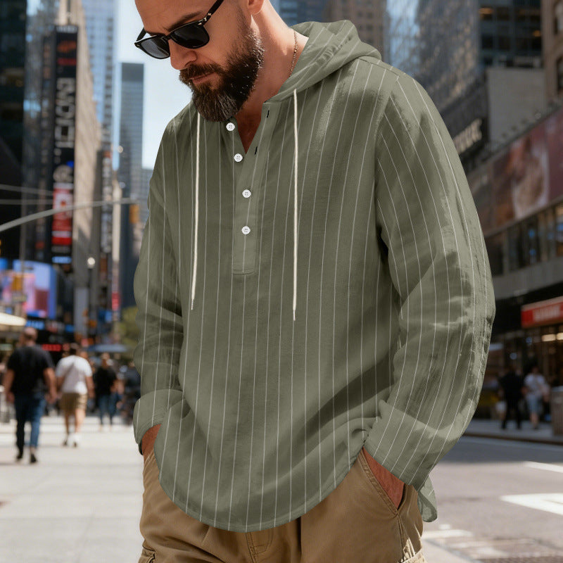 Camicia con cappuccio a righe casual in lino