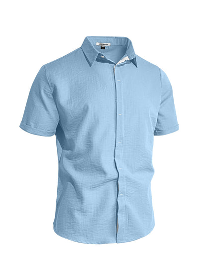 Camicia da uomo a maniche corte in tinta unita con risvolto
